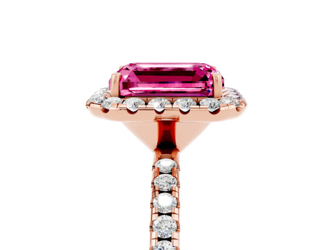 Rose gold Emerald Cut Cut Diamond Floral Halo Engagement Ring with Pavé Band and Prong Setting_5