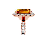 Rose gold Emerald Cut Cut Diamond Floral Halo Engagement Ring with Pavé Band and Prong Setting_5