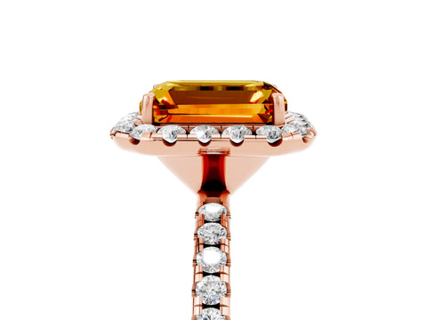 Rose gold Emerald Cut Cut Diamond Floral Halo Engagement Ring with Pavé Band and Prong Setting_5