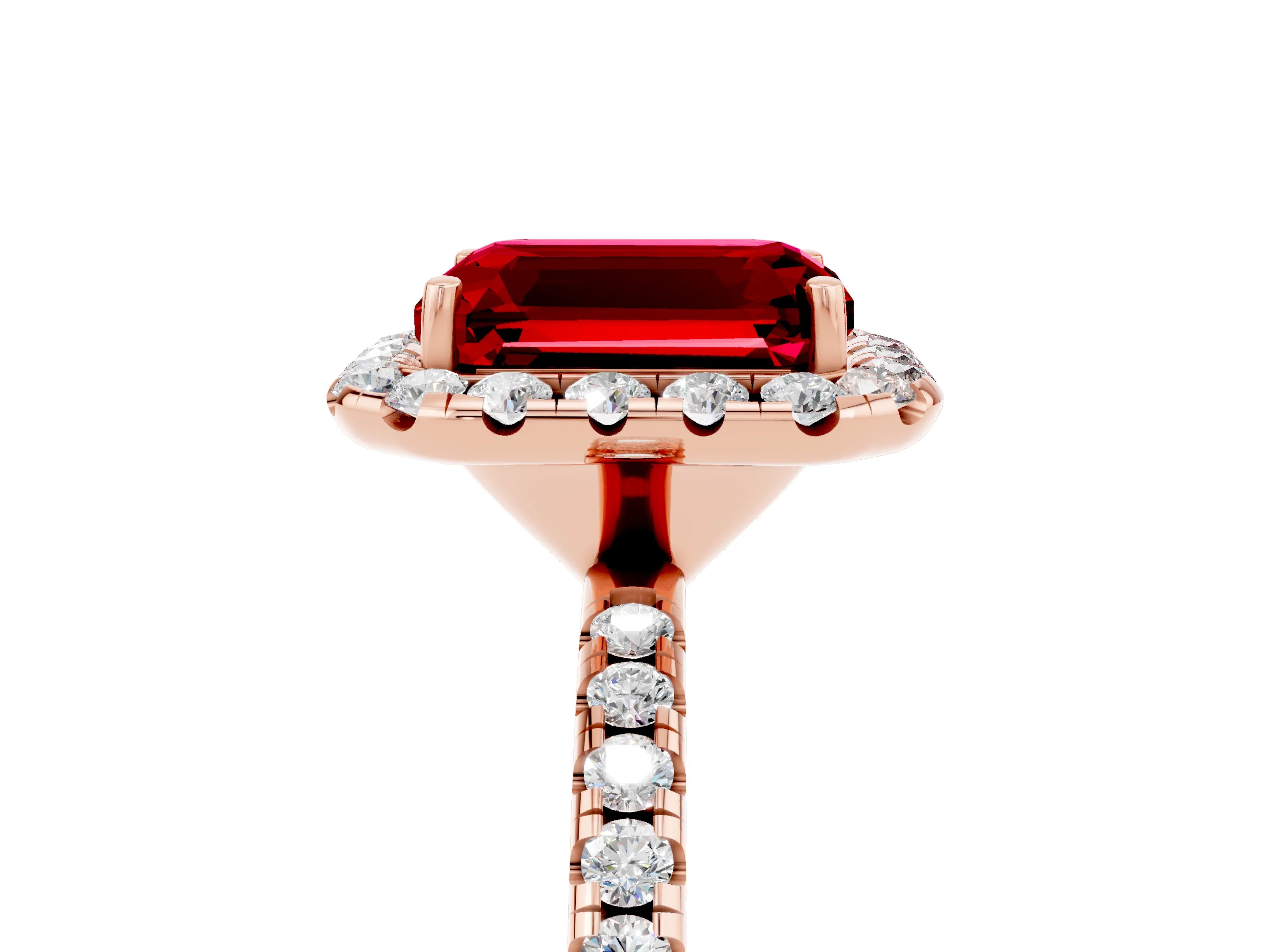 Rose gold Emerald Cut Cut Diamond Floral Halo Engagement Ring with Pavé Band and Prong Setting_5