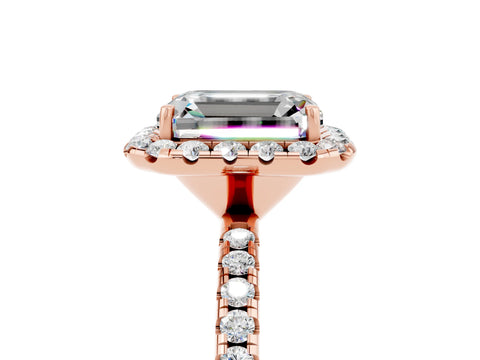 Rose gold Emerald Cut Cut Diamond Floral Halo Engagement Ring with Pavé Band and Prong Setting_5