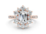Rose gold Emerald Cut Cut Diamond Floral Halo Pave Band with Prong Setting