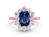 Rose gold Emerald Cut Cut Diamond Floral Halo Pave Band with Prong Setting