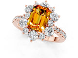 Rose gold Emerald Cut Cut Diamond Floral Halo Pave Band with Prong Setting_1