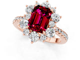 Rose gold Emerald Cut Cut Diamond Floral Halo Pave Band with Prong Setting_1