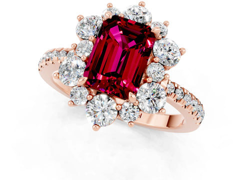 Rose gold Emerald Cut Cut Diamond Floral Halo Pave Band with Prong Setting_1