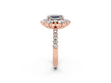 Rose gold Emerald Cut Cut Diamond Floral Halo Pave Band with Prong Setting_2