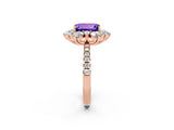Rose gold Emerald Cut Cut Diamond Floral Halo Pave Band with Prong Setting_2
