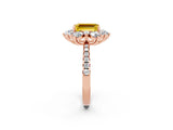 Rose gold Emerald Cut Cut Diamond Floral Halo Pave Band with Prong Setting_2