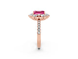 Rose gold Emerald Cut Cut Diamond Floral Halo Pave Band with Prong Setting_2