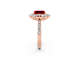 Rose gold Emerald Cut Cut Diamond Floral Halo Pave Band with Prong Setting_2