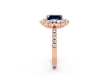 Rose gold Emerald Cut Cut Diamond Floral Halo Pave Band with Prong Setting_2