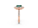 Rose gold Emerald Cut Cut Diamond Floral Halo Pave Band with Prong Setting_2