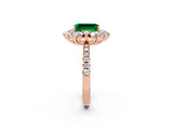 Rose gold Emerald Cut Cut Diamond Floral Halo Pave Band with Prong Setting_2