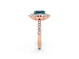 Rose gold Emerald Cut Cut Diamond Floral Halo Pave Band with Prong Setting_2