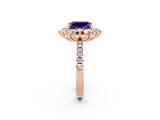 Rose gold Emerald Cut Cut Diamond Floral Halo Pave Band with Prong Setting_2