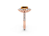 Rose gold Emerald Cut Cut Diamond Floral Halo Pave Band with Prong Setting_2