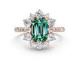 Rose gold Emerald Cut Cut Diamond Floral Halo Pave Band with Prong Setting