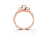 Rose gold Emerald Cut Cut Diamond Floral Halo Pave Band with Prong Setting_3
