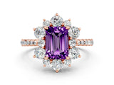 Rose gold Emerald Cut Cut Diamond Floral Halo Pave Band with Prong Setting