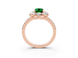 Rose gold Emerald Cut Cut Diamond Floral Halo Pave Band with Prong Setting_3