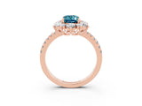 Rose gold Emerald Cut Cut Diamond Floral Halo Pave Band with Prong Setting_3