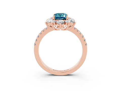 Rose gold Emerald Cut Cut Diamond Floral Halo Pave Band with Prong Setting_3