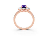 Rose gold Emerald Cut Cut Diamond Floral Halo Pave Band with Prong Setting_3