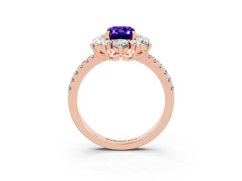 Rose gold Emerald Cut Cut Diamond Floral Halo Pave Band with Prong Setting_3