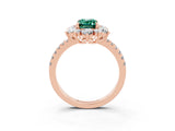 Rose gold Emerald Cut Cut Diamond Floral Halo Pave Band with Prong Setting_3