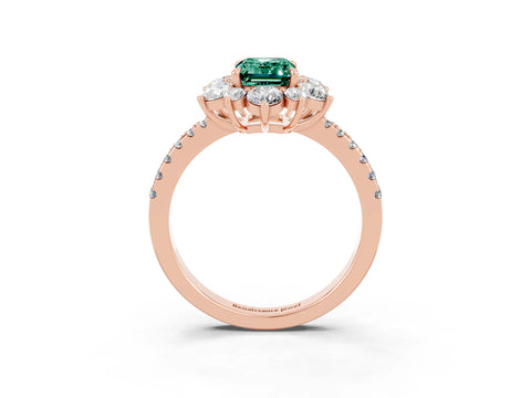 Rose gold Emerald Cut Cut Diamond Floral Halo Pave Band with Prong Setting_3