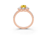 Rose gold Emerald Cut Cut Diamond Floral Halo Pave Band with Prong Setting_3