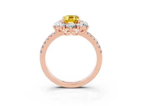 Rose gold Emerald Cut Cut Diamond Floral Halo Pave Band with Prong Setting_3