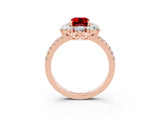 Rose gold Emerald Cut Cut Diamond Floral Halo Pave Band with Prong Setting_3
