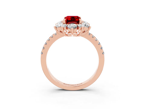 Rose gold Emerald Cut Cut Diamond Floral Halo Pave Band with Prong Setting_3