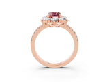 Rose gold Emerald Cut Cut Diamond Floral Halo Pave Band with Prong Setting_3