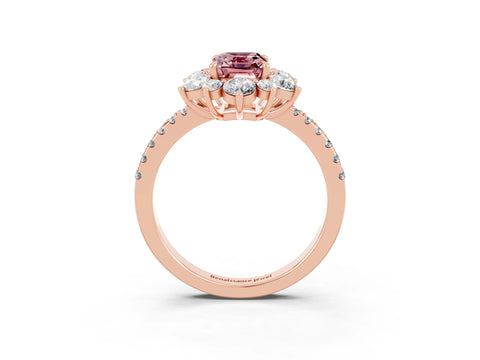 Rose gold Emerald Cut Cut Diamond Floral Halo Pave Band with Prong Setting_3