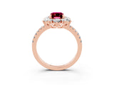 Rose gold Emerald Cut Cut Diamond Floral Halo Pave Band with Prong Setting_3
