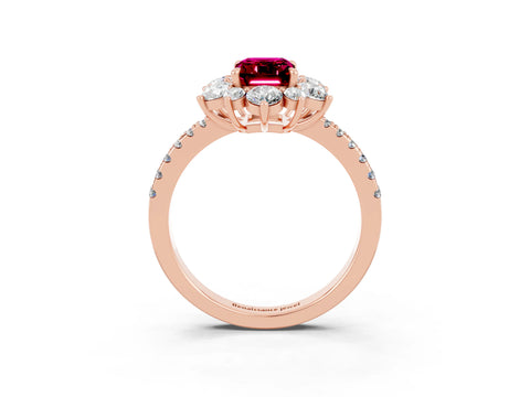 Rose gold Emerald Cut Cut Diamond Floral Halo Pave Band with Prong Setting_3