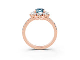 Rose gold Emerald Cut Cut Diamond Floral Halo Pave Band with Prong Setting_3