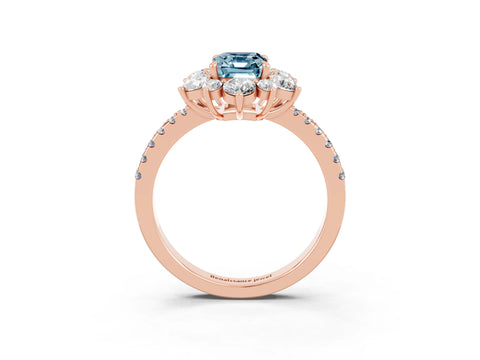 Rose gold Emerald Cut Cut Diamond Floral Halo Pave Band with Prong Setting_3