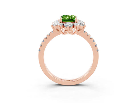Rose gold Emerald Cut Cut Diamond Floral Halo Pave Band with Prong Setting_3