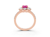 Rose gold Emerald Cut Cut Diamond Floral Halo Pave Band with Prong Setting_3