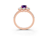 Rose gold Emerald Cut Cut Diamond Floral Halo Pave Band with Prong Setting_3
