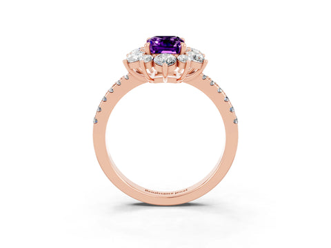 Rose gold Emerald Cut Cut Diamond Floral Halo Pave Band with Prong Setting_3