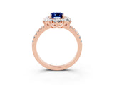 Rose gold Emerald Cut Cut Diamond Floral Halo Pave Band with Prong Setting_3