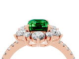 Rose gold Emerald Cut Cut Diamond Floral Halo Pave Band with Prong Setting_4