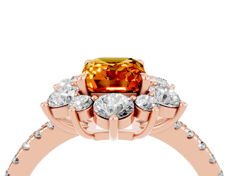 Rose gold Emerald Cut Cut Diamond Floral Halo Pave Band with Prong Setting_4