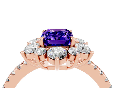 Rose gold Emerald Cut Cut Diamond Floral Halo Pave Band with Prong Setting_4