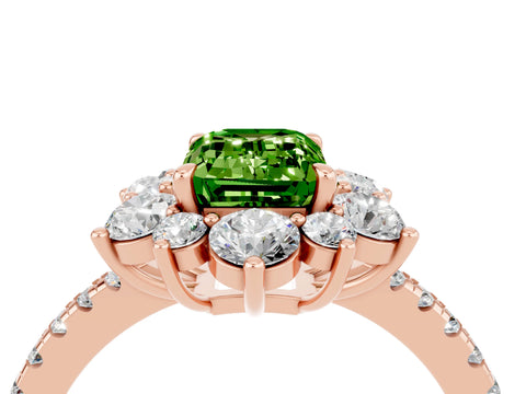 Rose gold Emerald Cut Cut Diamond Floral Halo Pave Band with Prong Setting_4